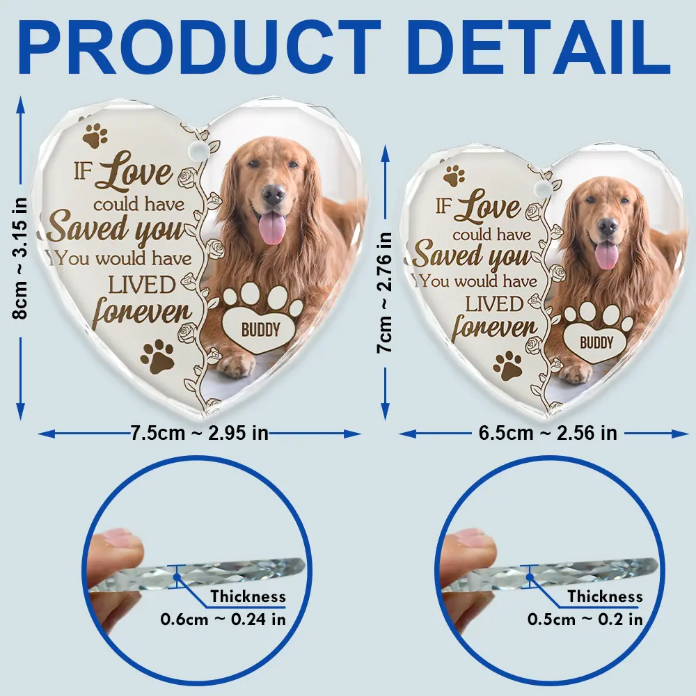 Custom Photo You Would Have Lived Forever Dog Cat Memorial - Personalized Heart Shaped Glass Ornament - Image 5