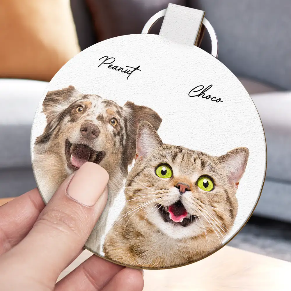 Custom Photo Your Dog Cat Pet - Personalized Custom Shaped Leather Keychain - Image 4