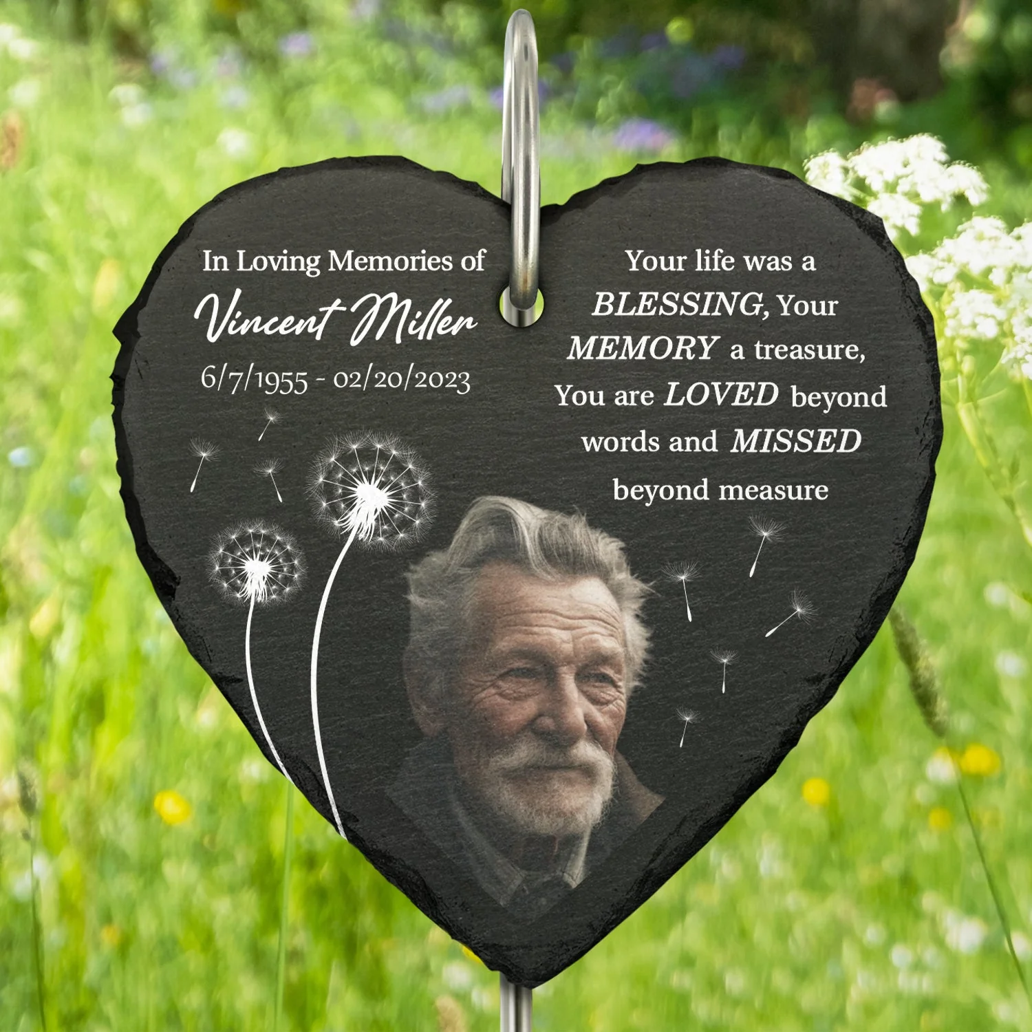 Custom Photo Your Life Was A Blessing - Memorial Gift For Family - Personalized Heart Shaped Garden Slate & Hook - Image 4
