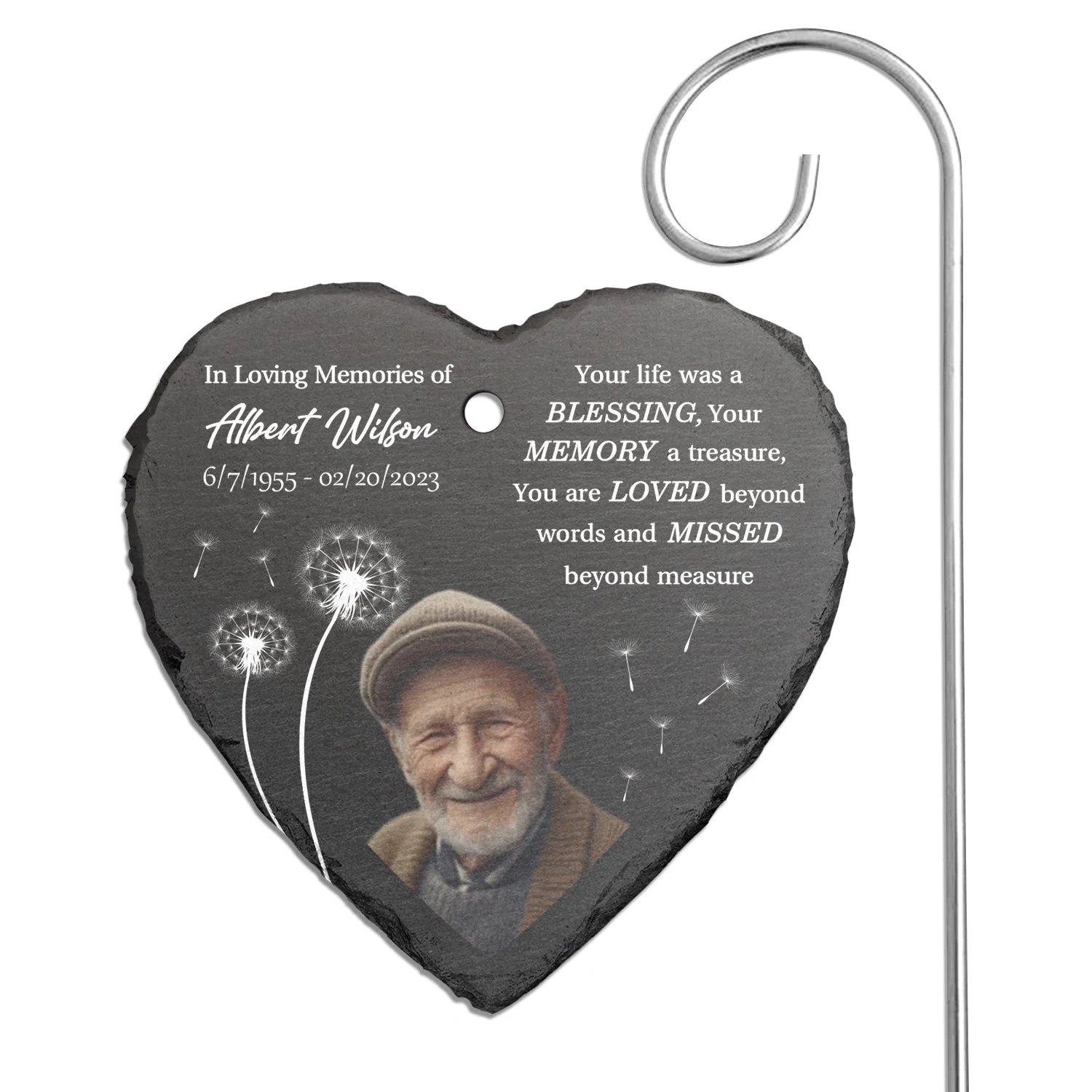 Custom Photo Your Life Was A Blessing - Memorial Gift For Family - Personalized Heart Shaped Garden Slate & Hook - Image 5