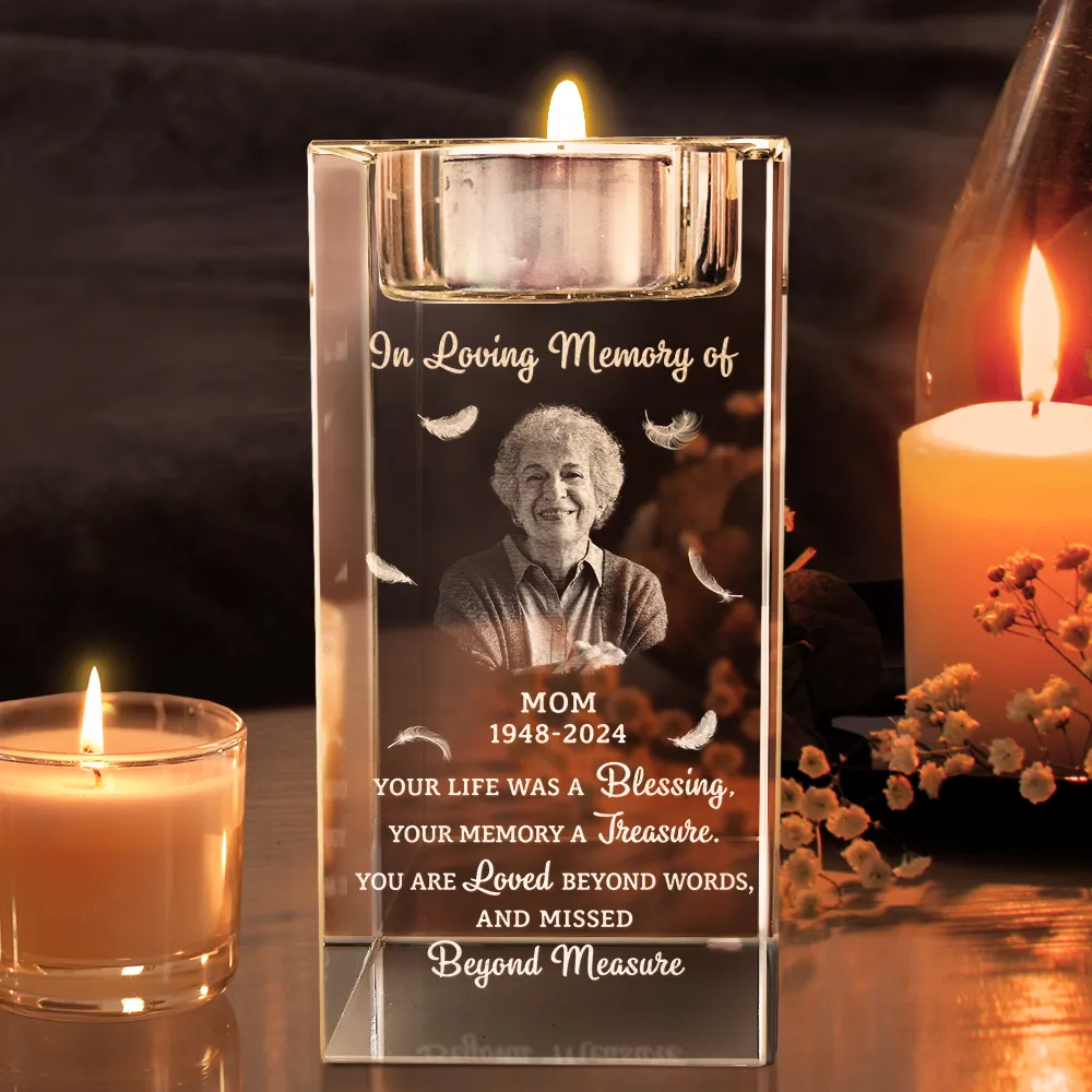 Custom Photo Your Life Was A Blessing Memorial - Personalized Crystal Candle Holder - Image 3