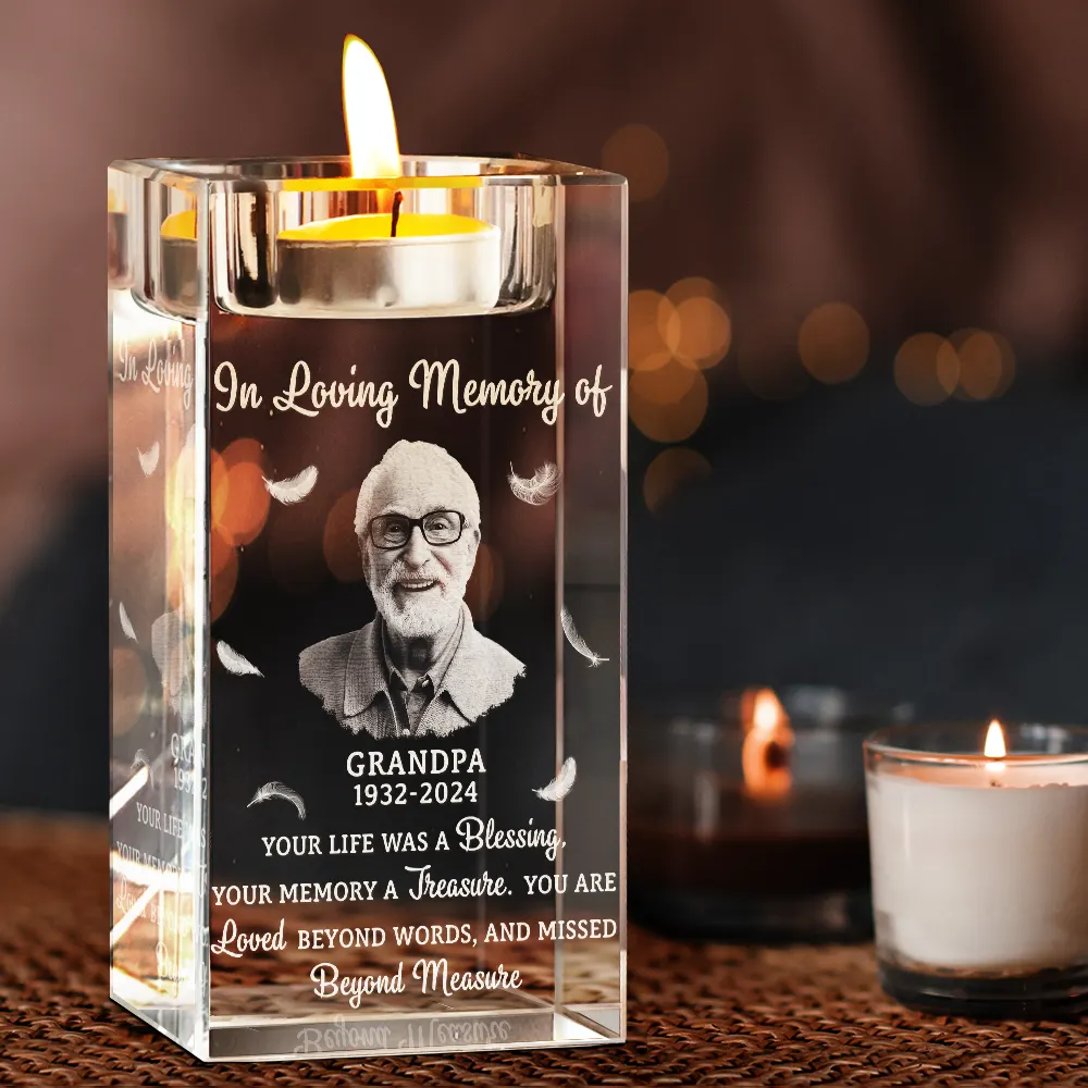 Custom Photo Your Life Was A Blessing Memorial - Personalized Crystal Candle Holder - Image 4