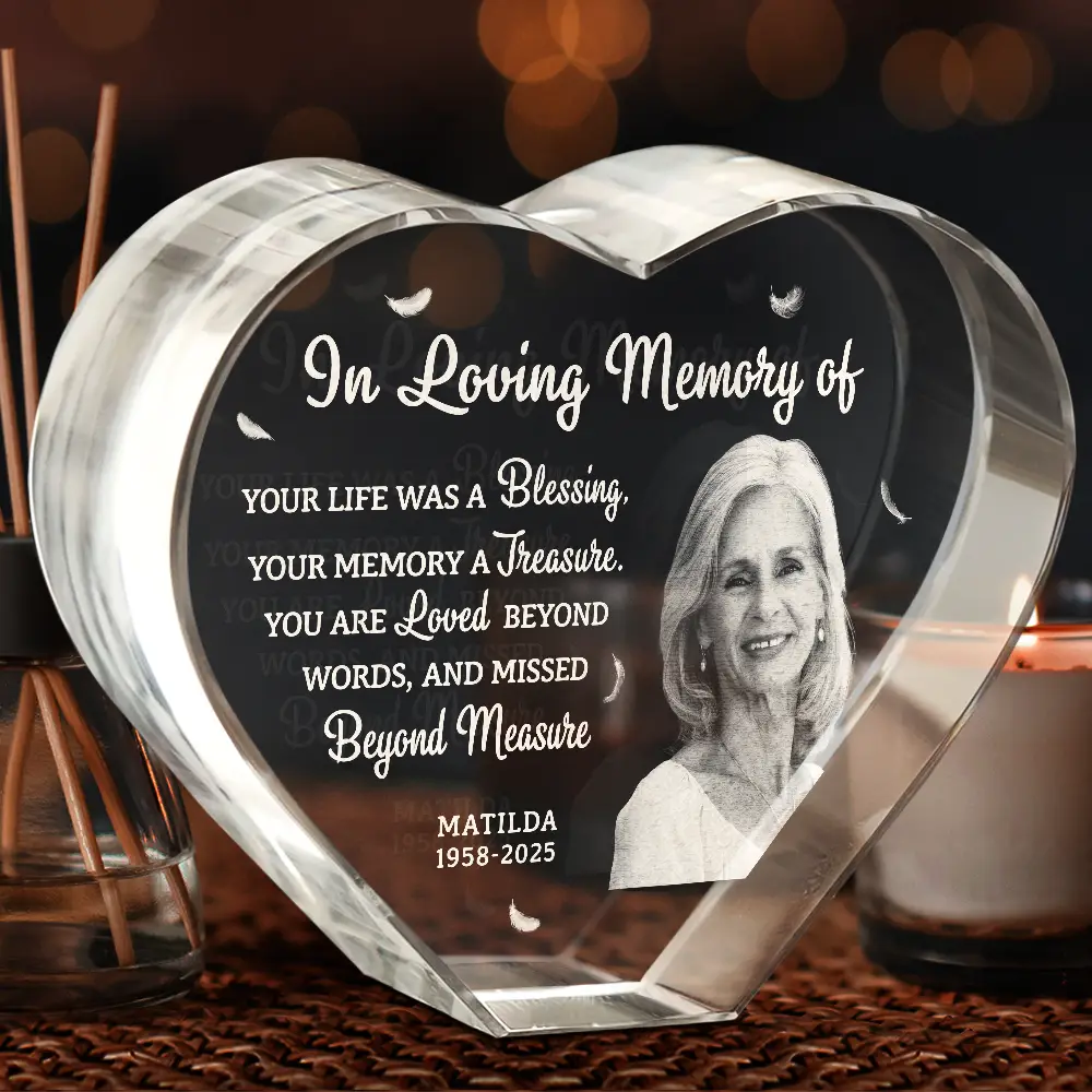 Custom Photo Your Life Was A Blessing Memorial - Personalized Crystal Heart - Image 3