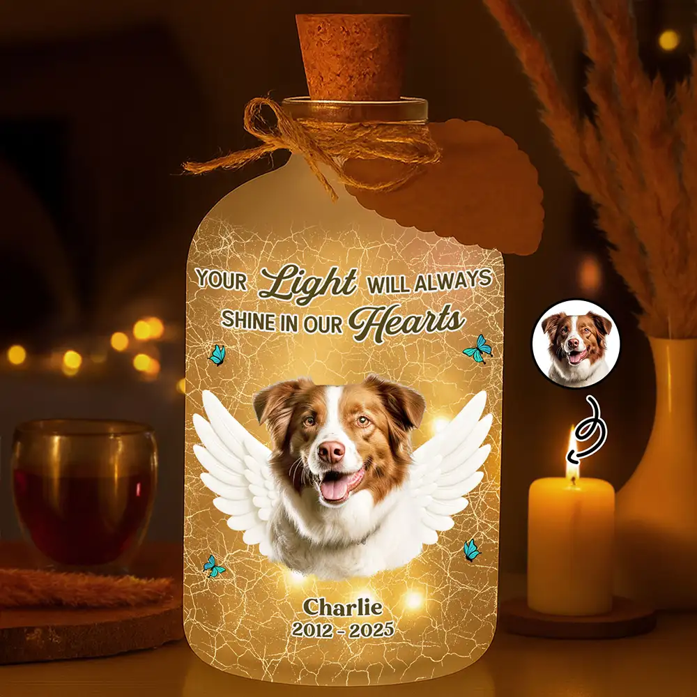 Custom Photo Your Light Will Always Shine In My Heart Crackle Glass Effect - Personalized Short Bottle Light - Image 2