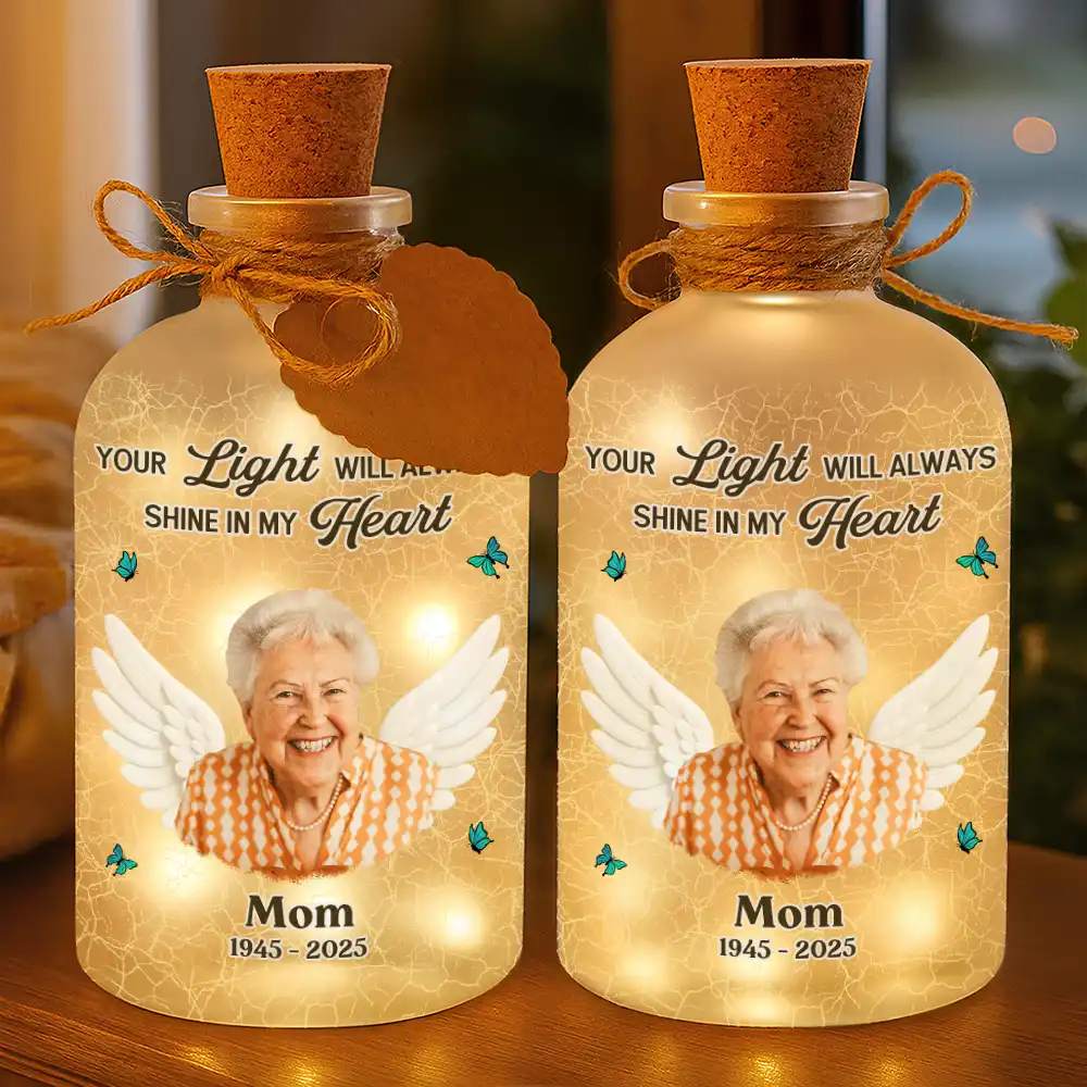 Custom Photo Your Light Will Always Shine In My Heart Crackle Glass Effect - Personalized Short Bottle Light - Image 5