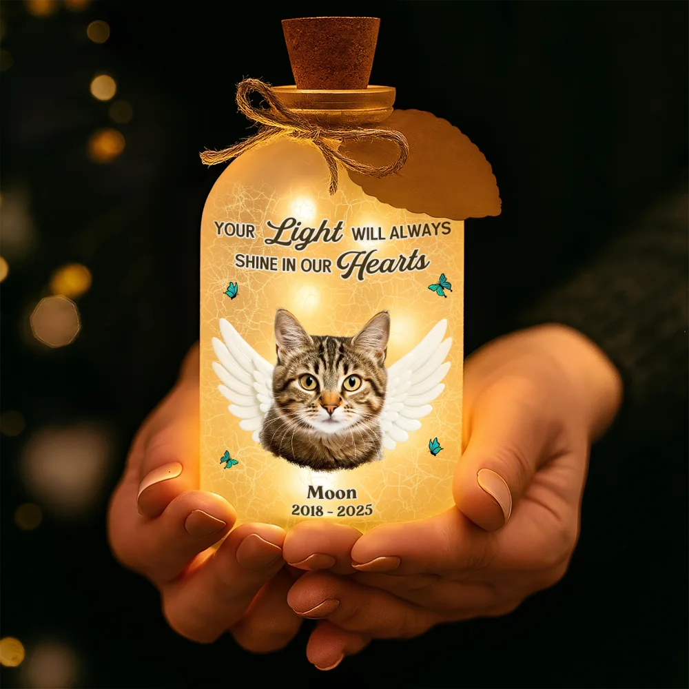Custom Photo Your Light Will Always Shine In My Heart Crackle Glass Effect - Personalized Short Bottle Light - Image 6