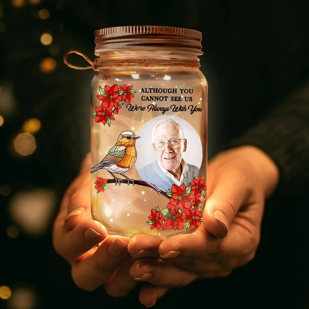 Custom Photo Your Light Will Always Shine In My Heart Memorial - Personalized Mason Jar Light - Image 3