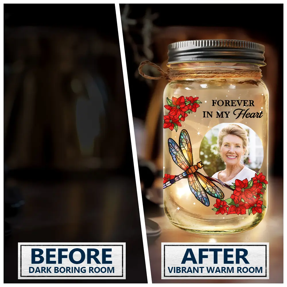Custom Photo Your Light Will Always Shine In My Heart Memorial - Personalized Mason Jar Light - Image 4