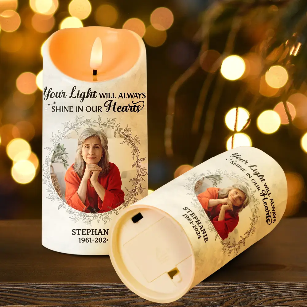 Custom Photo Your Light Will Always Shine In My Heart - Personalized Flameless LED Candle - Image 4