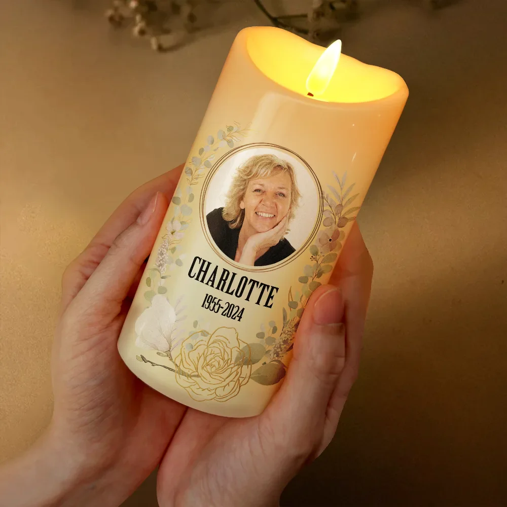 Custom Photo Your Light Will Always Shine In Our Hearts Memorial - Personalized Flameless LED Candle - Image 3