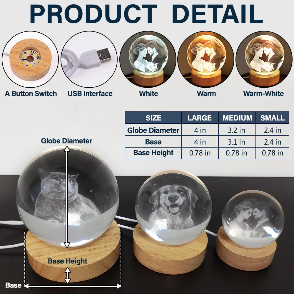 Custom Photo Your Light Will Always Shine - Personalized Crystal Globe Lamp - Image 6