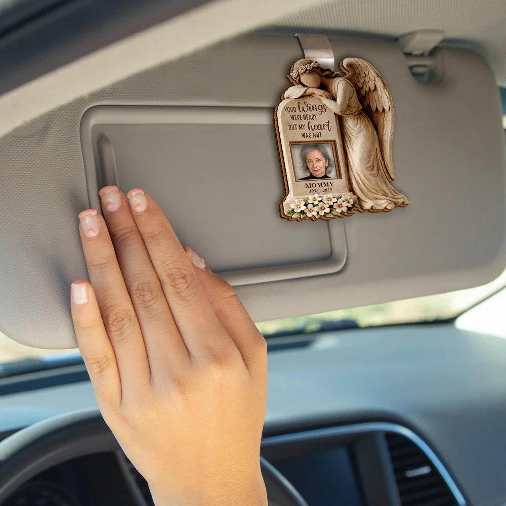 Custom Photo Your Wings Were Ready But My Heart Was Not - Personalized Custom Shaped Car Visor Clip - Image 4