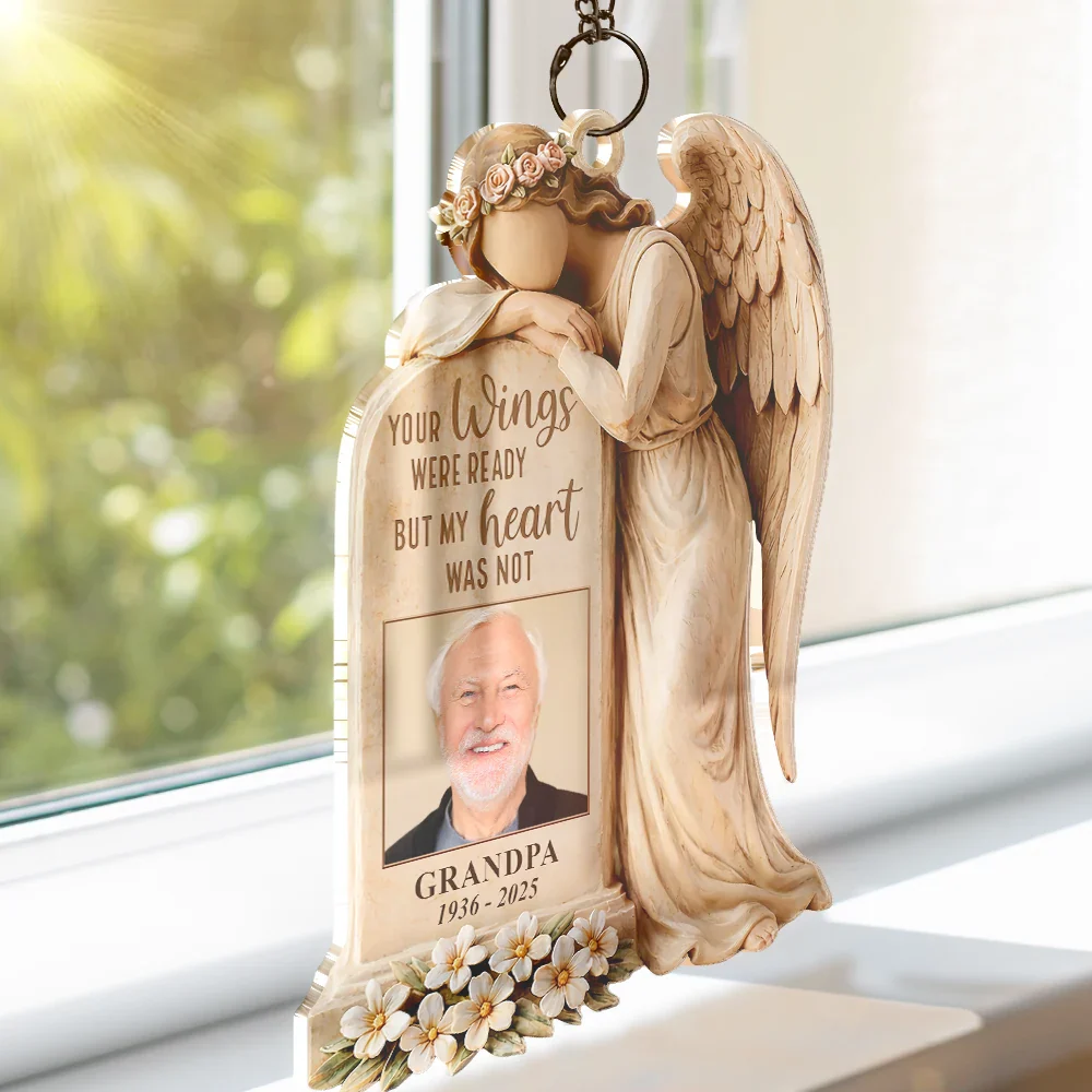 Custom Photo Your Wings Were Ready But My Heart Was Not - Personalized Window Hanging Suncatcher Ornament - Image 3