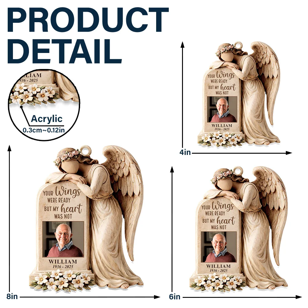 Custom Photo Your Wings Were Ready But My Heart Was Not - Personalized Window Hanging Suncatcher Ornament - Image 5