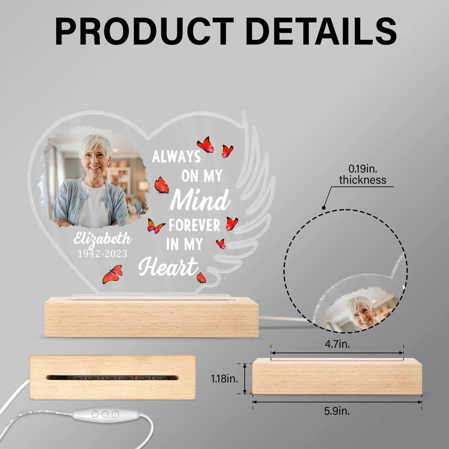 Custom Photo Your Wings Were Ready - Memorial Gift, Sympathy Gift - Personalized 3D Led Light Wooden Base - Image 5