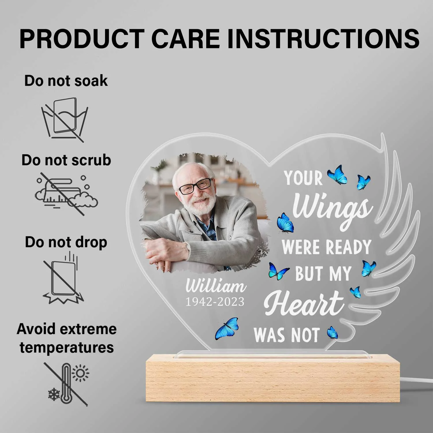 Custom Photo Your Wings Were Ready - Memorial Gift, Sympathy Gift - Personalized 3D Led Light Wooden Base - Image 6