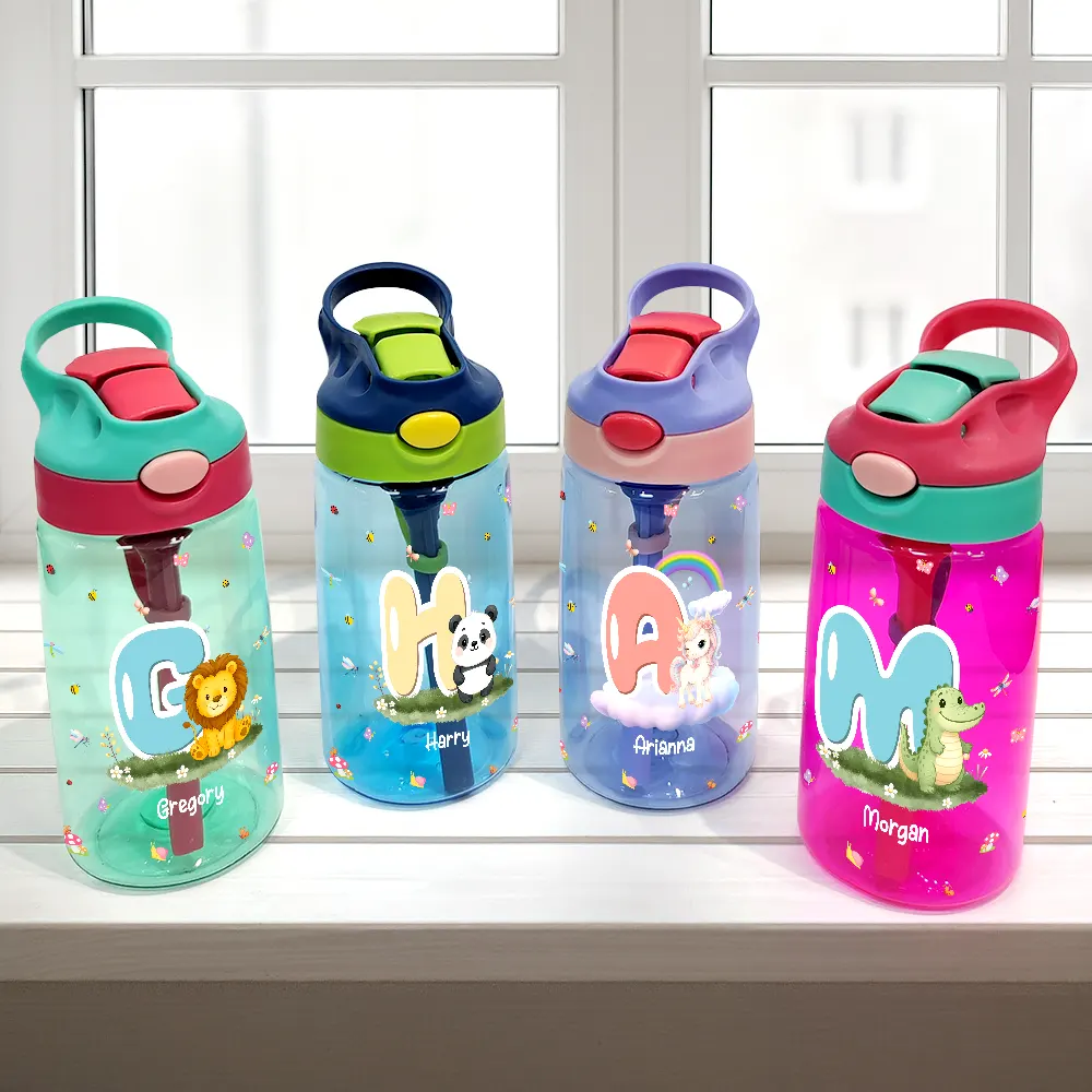 Cute Animals With Letters - Personalized Kids Water Bottle With Straw - Image 3