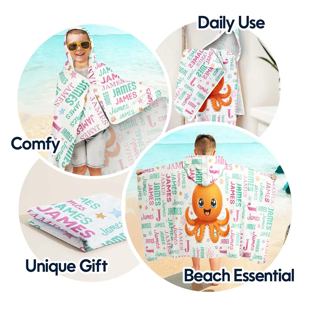 Cute Cartoon Animal - Personalized Hooded Beach Towel - Image 6