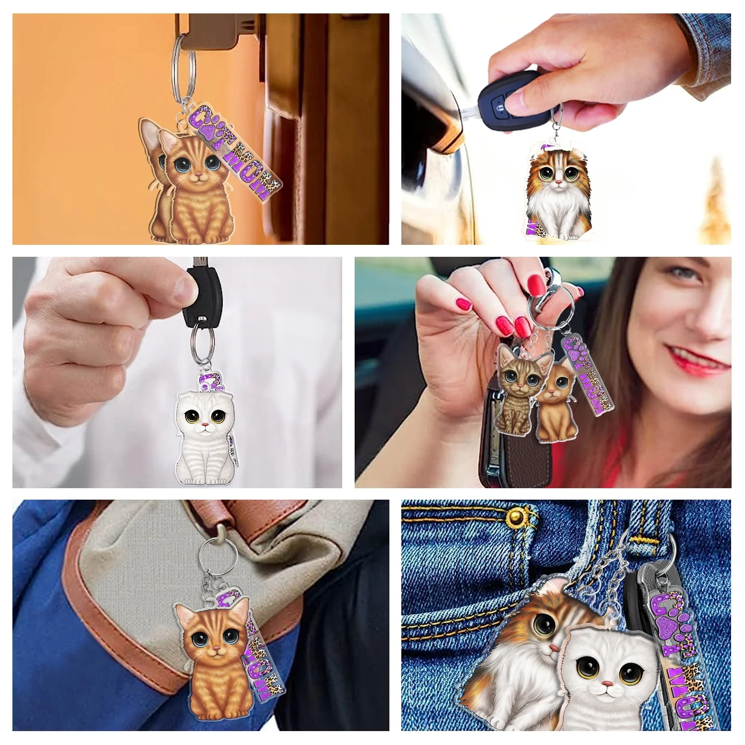 Cute Cat - Funny Gift For Cat Lovers, Cat Mom, Cat Dad - Personalized Acrylic Tag Keychain - Image 5