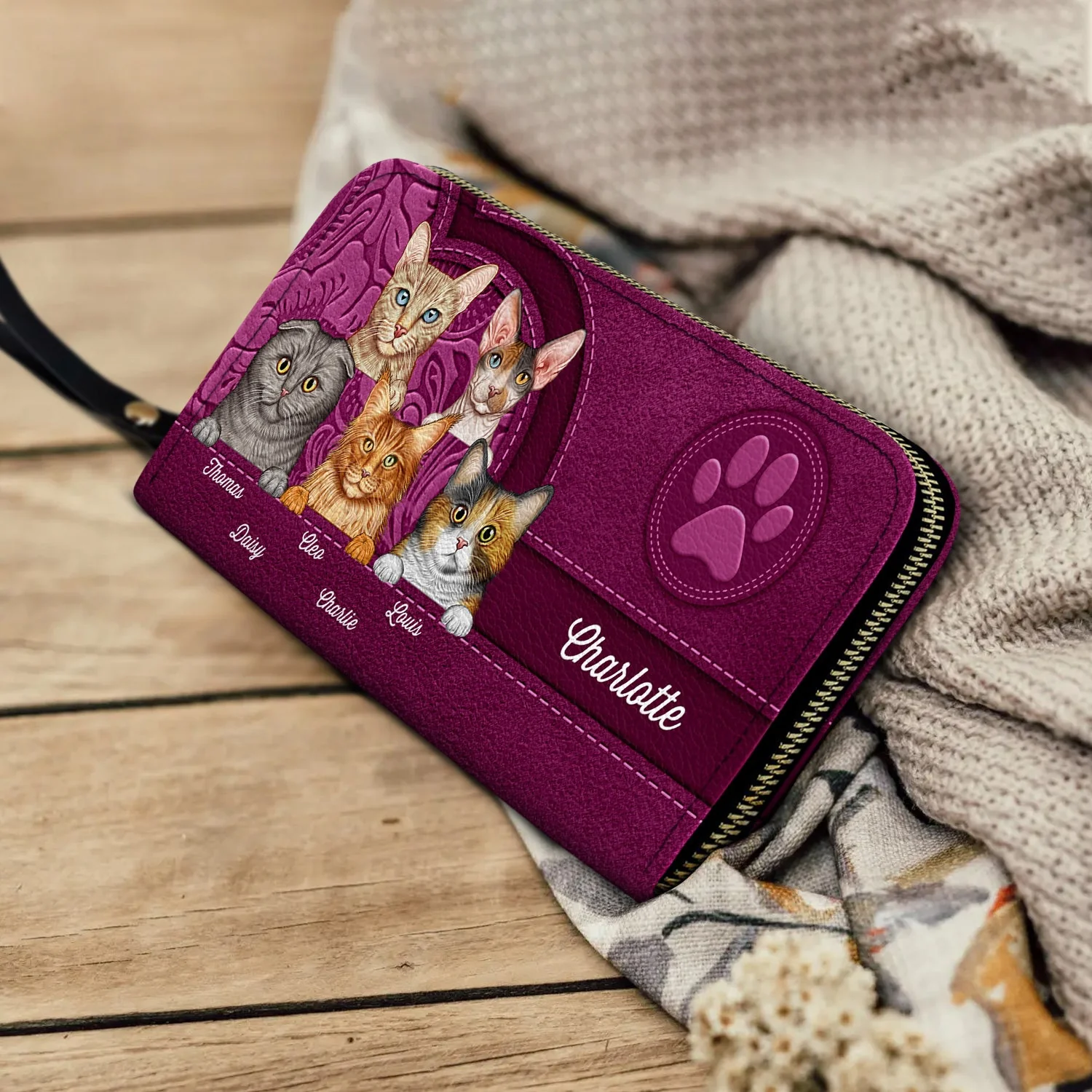 Cute Cats Aesthetic Pattern - Birthday, Loving Gift For Cat Mom, Cat Lovers - Personalized Leather Long Wallet - Image 4