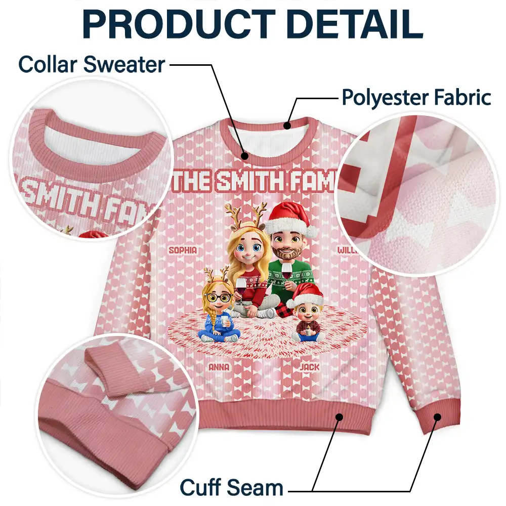 Cute Couple With Kids And Dogs Crochet Stripe Effect - Personalized Unisex Ugly Sweater - Image 5
