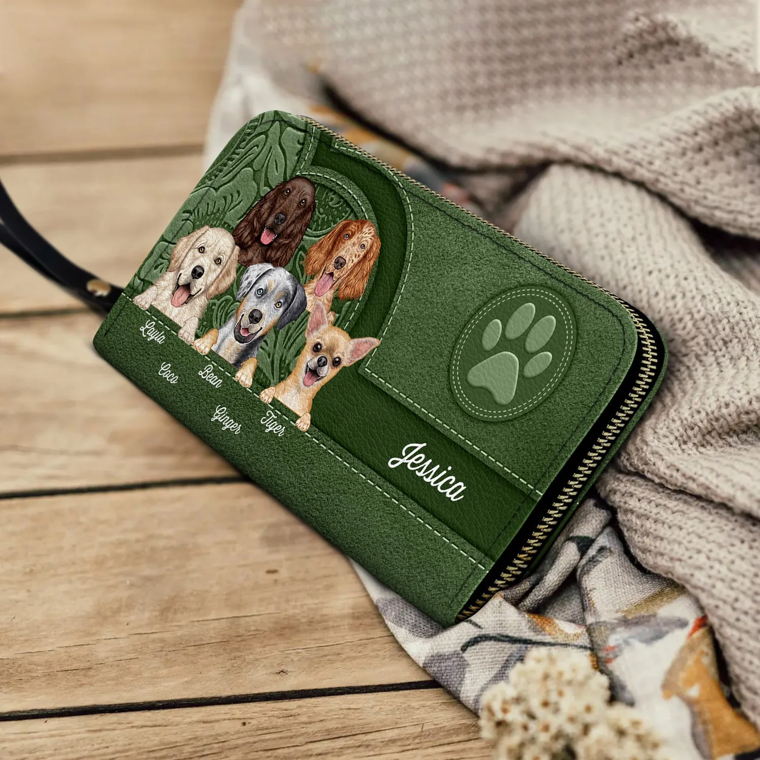 Cute Dogs Aesthetic Pattern - Birthday, Loving Gift For Dog Mom, Dog Lovers - Personalized Leather Long Wallet - Image 4