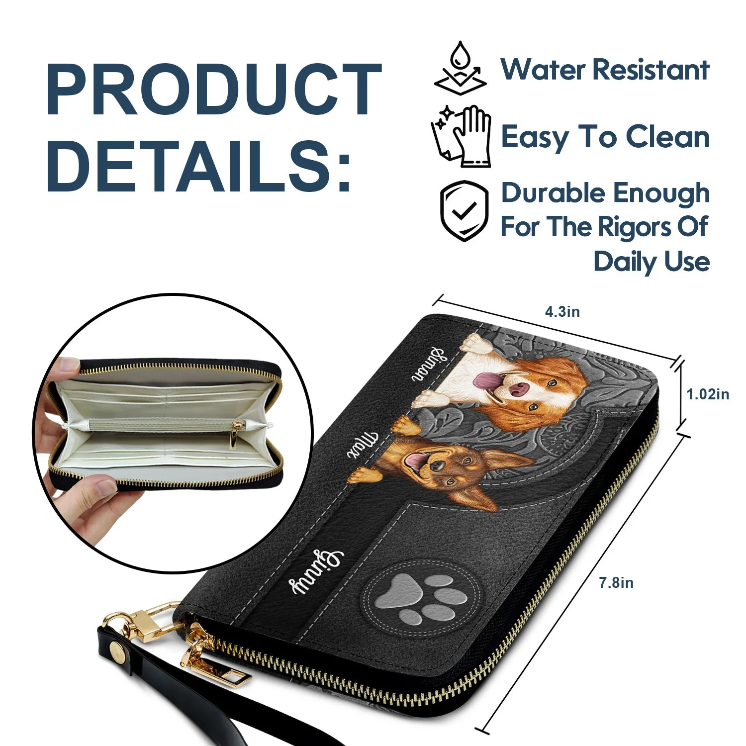 Cute Dogs Aesthetic Pattern - Birthday, Loving Gift For Dog Mom, Dog Lovers - Personalized Leather Long Wallet - Image 6