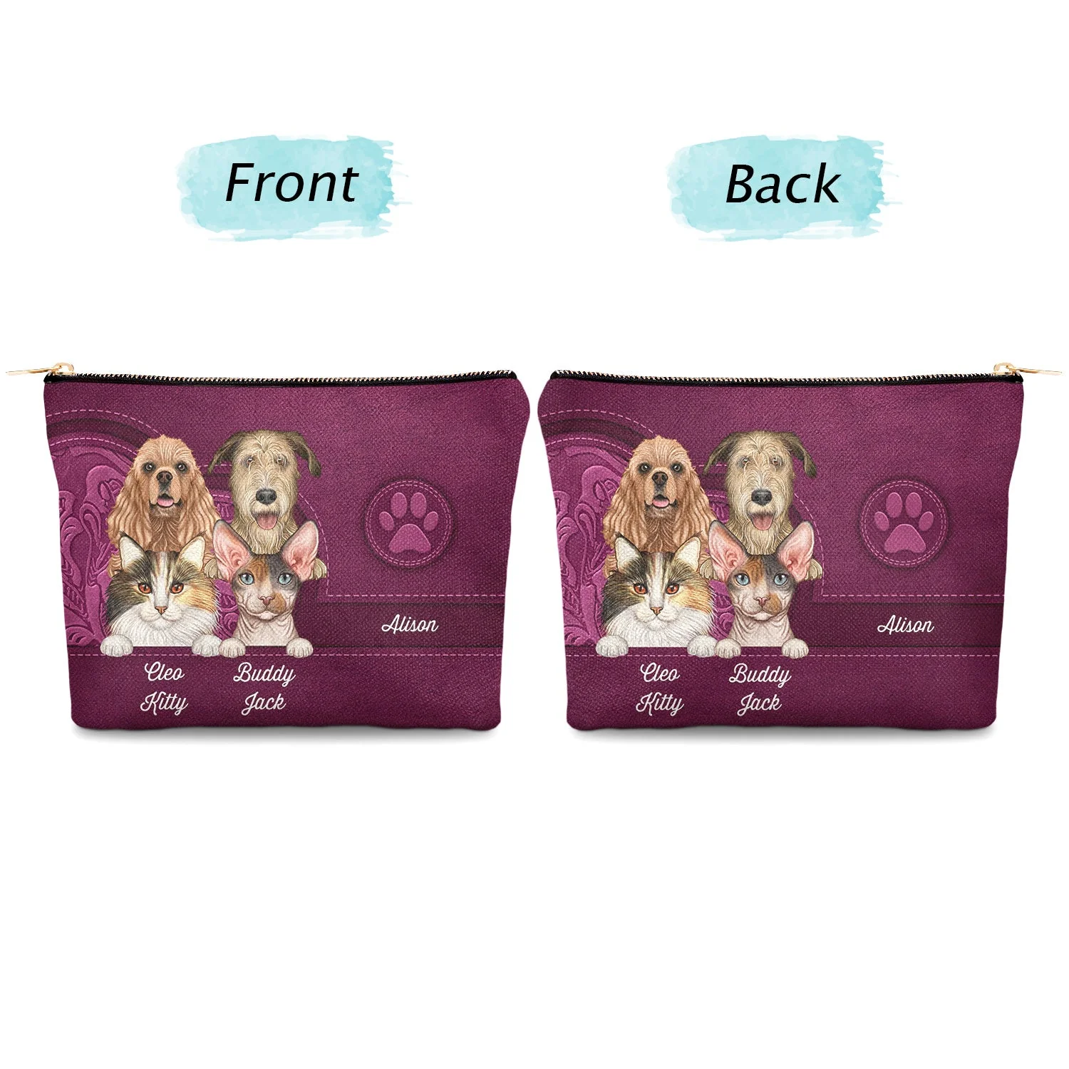 Cute Dogs And Cats Aesthetic Pattern - Birthday, Loving Gift For Pet Lovers, Dog Mom, Cat Mom - Personalized Cosmetic Bag - Image 4