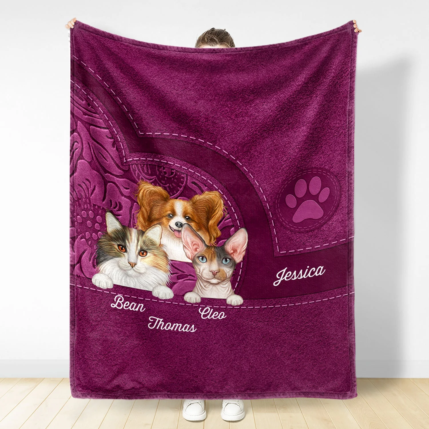 Cute Dogs And Cats Aesthetic Pattern - Birthday, Loving Gift For Pet Lovers, Dog Mom, Cat Mom - Personalized Fleece Blanket, Sherpa Blanket - Image 3