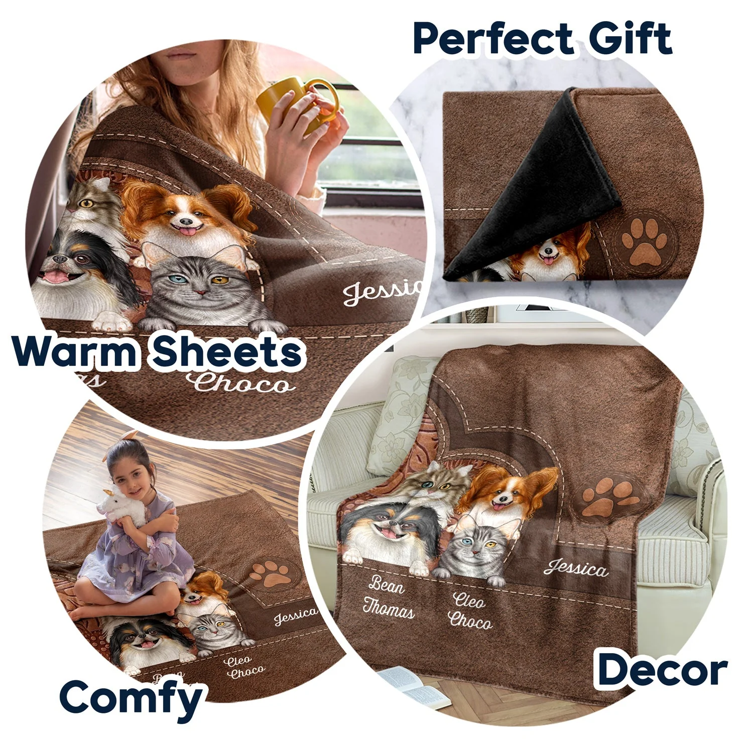 Cute Dogs And Cats Aesthetic Pattern - Birthday, Loving Gift For Pet Lovers, Dog Mom, Cat Mom - Personalized Fleece Blanket, Sherpa Blanket - Image 7