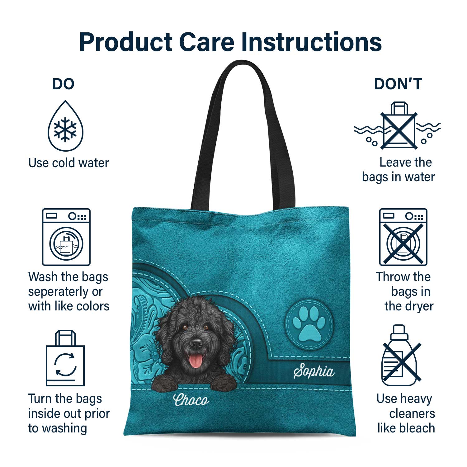 Cute Dogs And Cats Aesthetic Pattern - Birthday, Loving Gift For Pet Lovers, Dog Mom, Cat Mom - Personalized Zippered Canvas Bag - Image 6