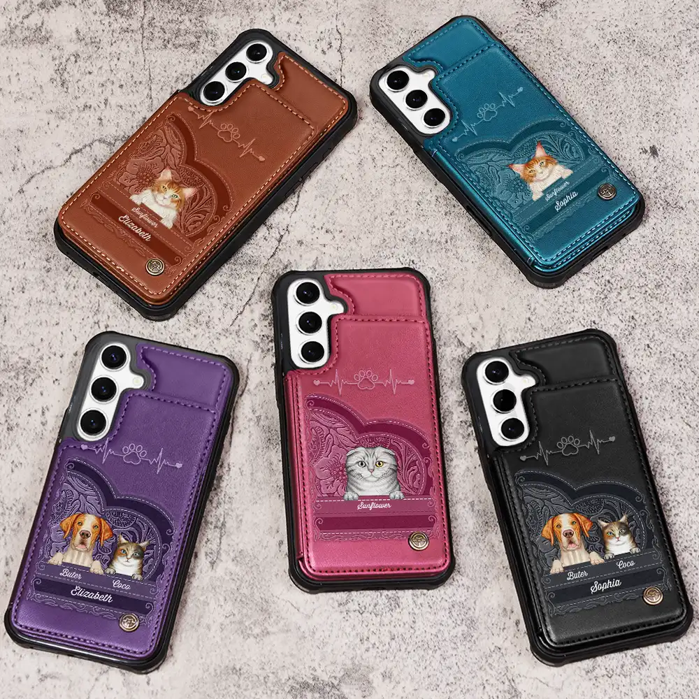Cute Dogs And Cats Aesthetic Pattern - Personalized Leather Flip Wallet Phone Case - Image 3