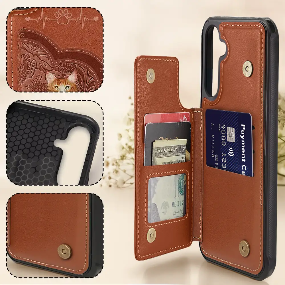 Cute Dogs And Cats Aesthetic Pattern - Personalized Leather Flip Wallet Phone Case - Image 4