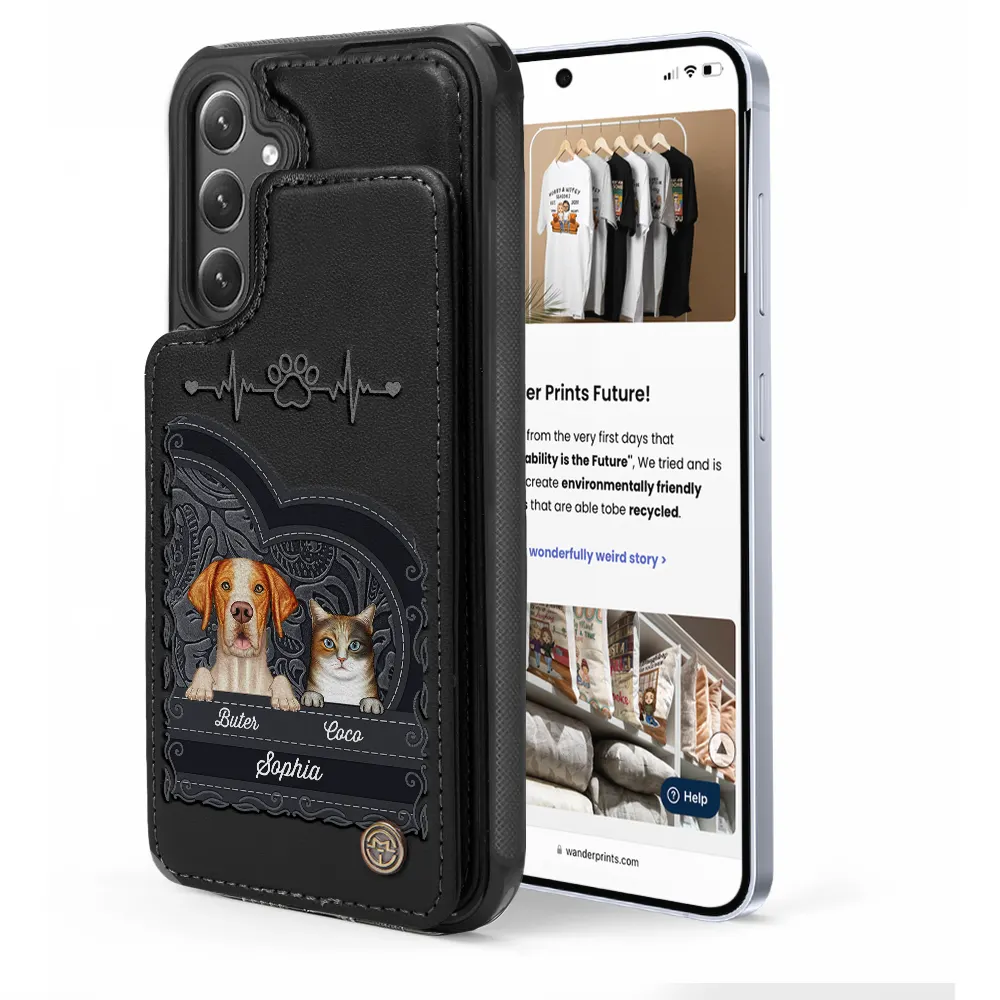 Cute Dogs And Cats Aesthetic Pattern - Personalized Leather Flip Wallet Phone Case - Image 5