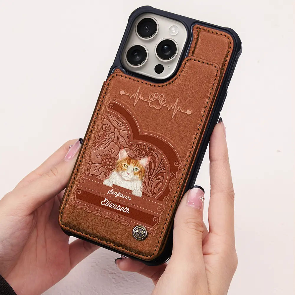 Cute Dogs And Cats Aesthetic Pattern - Personalized Leather Flip Wallet Phone Case - Image 2