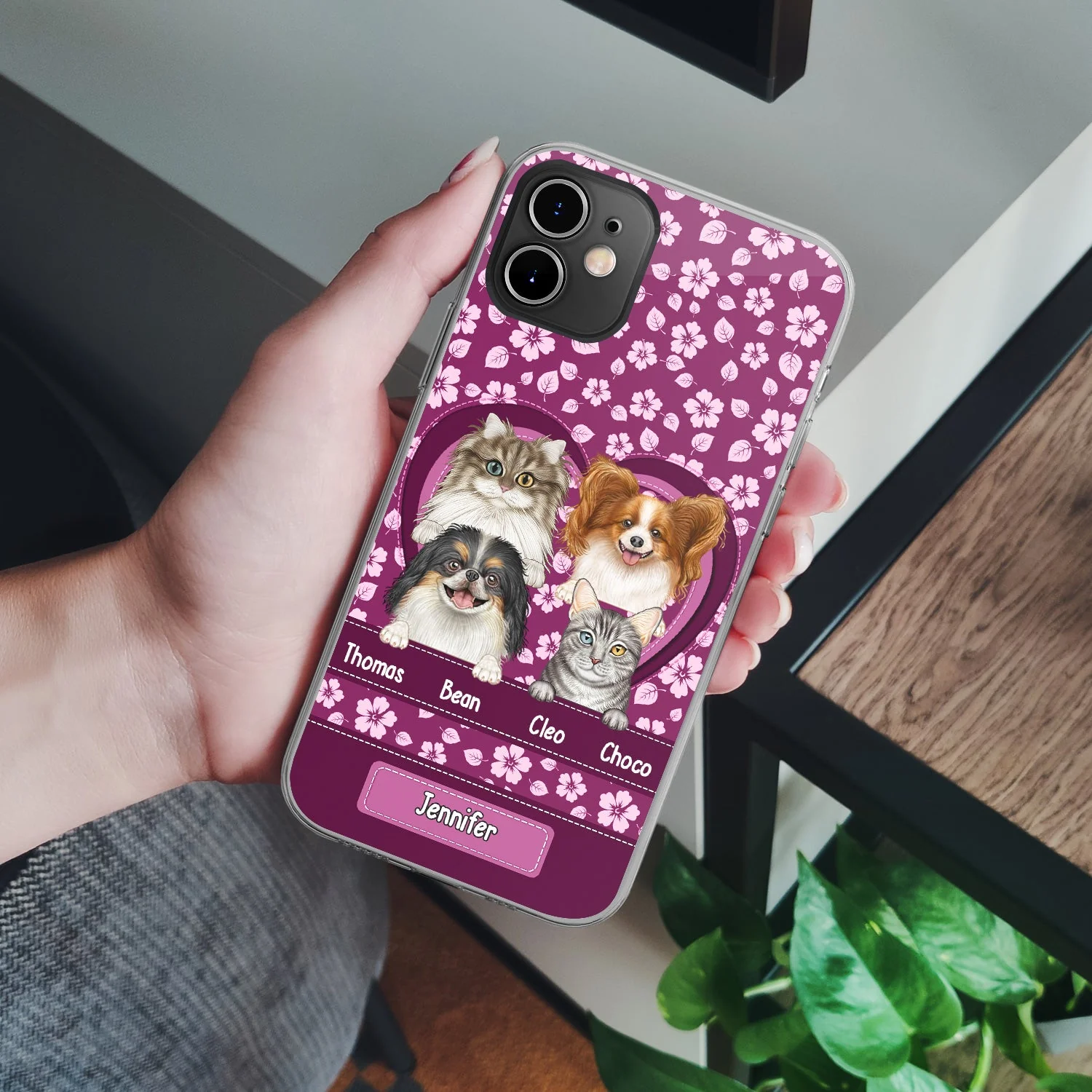 Cute Dogs Cats Floral Pattern - Gift For Pet Lovers, Dog Mom, Cat Mom - Personalized Clear Phone Case - Image 4