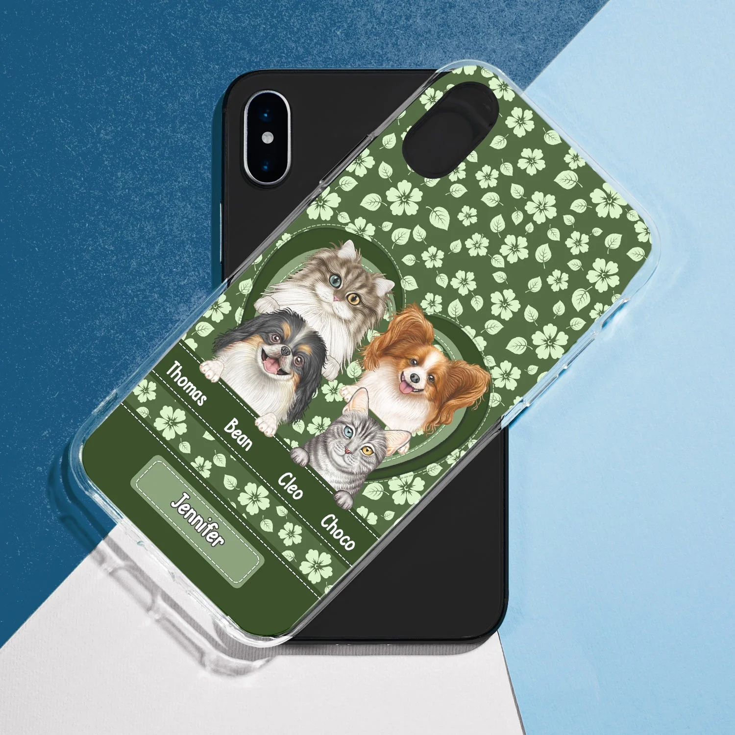 Cute Dogs Cats Floral Pattern - Gift For Pet Lovers, Dog Mom, Cat Mom - Personalized Clear Phone Case - Image 5