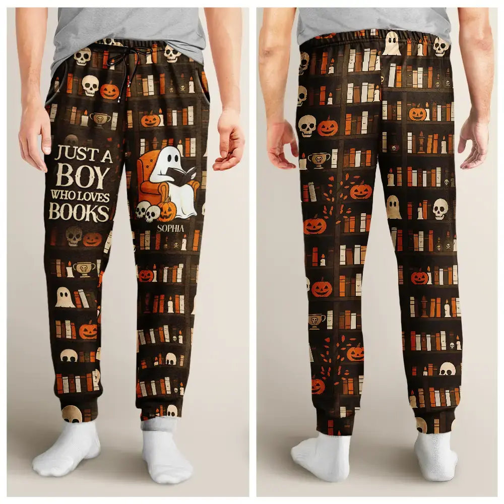 Cute Ghost Just A Girl Who Loves Books - Personalized Sweatpants - Image 3