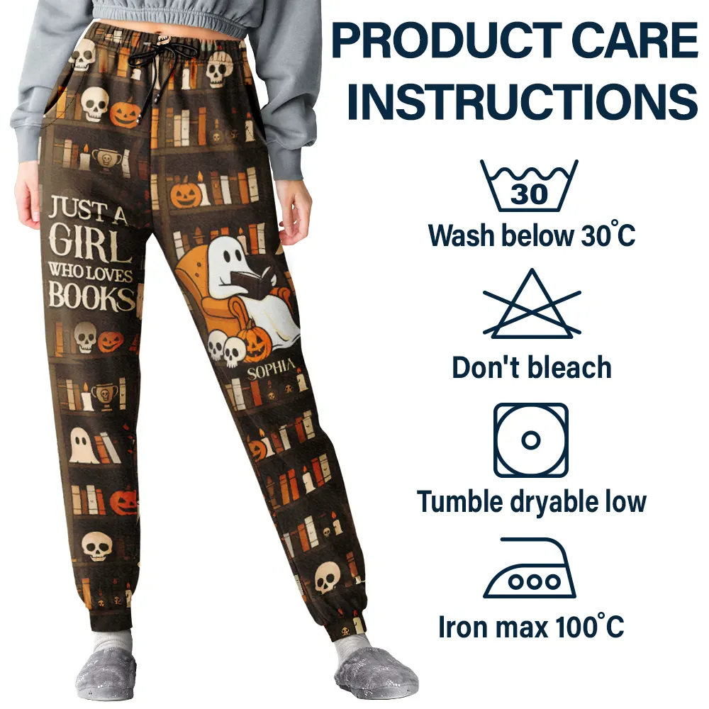Cute Ghost Just A Girl Who Loves Books - Personalized Sweatpants - Image 4