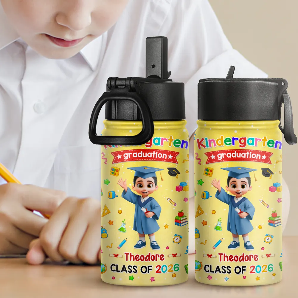 Cute Graduation Kid Kindergarten Preschool - Personalized Kids Water Bottle - Image 2