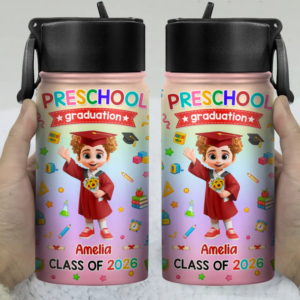 Cute Graduation Kid Kindergarten Preschool - Personalized Kids Water Bottle - Image 3