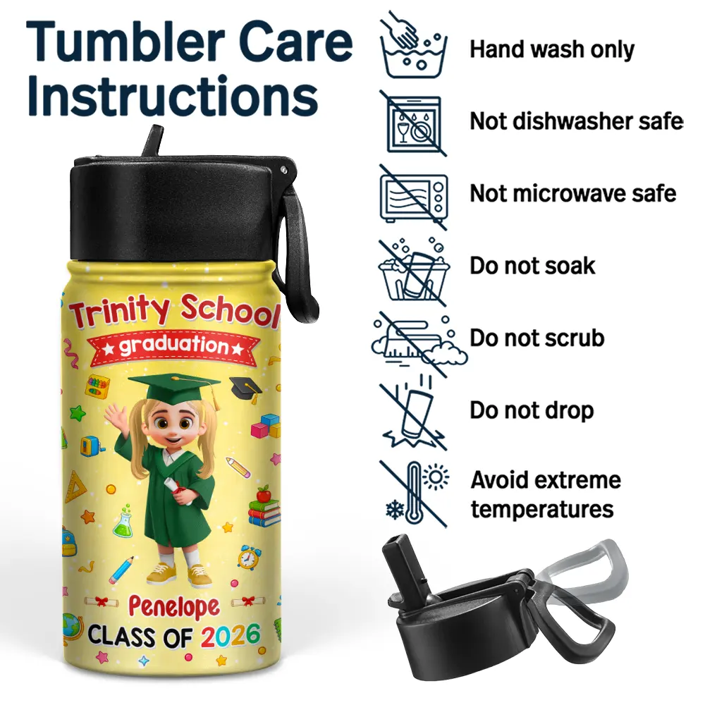 Cute Graduation Kid Kindergarten Preschool - Personalized Kids Water Bottle - Image 5