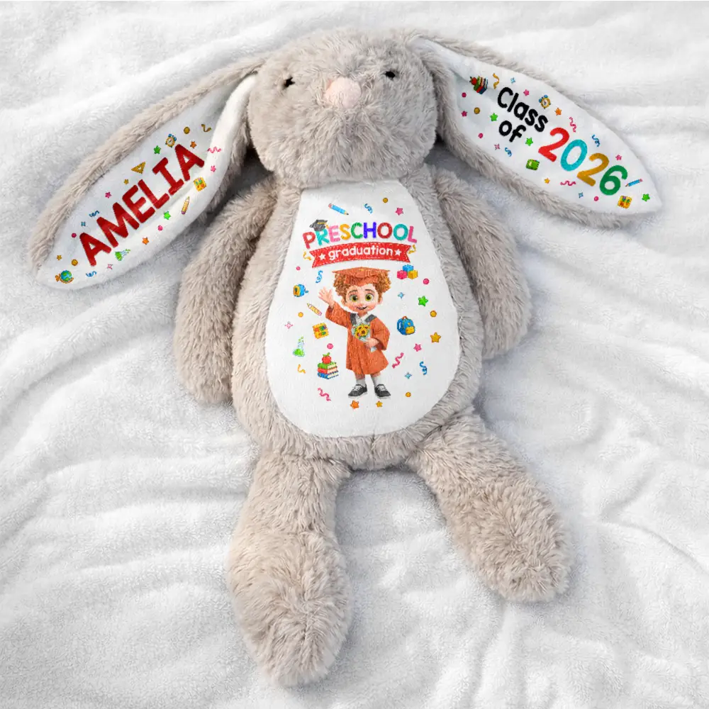 Cute Graduation Kid Kindergarten Preschool - Personalized Soft Toy Bunny - Image 2