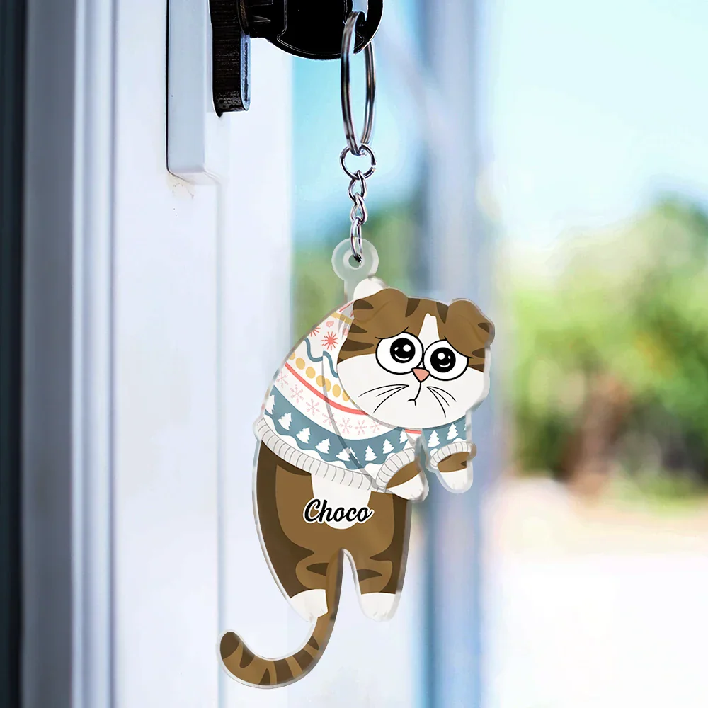 Cute Hanging Cats - Personalized Cutout Acrylic Keychain - Image 3