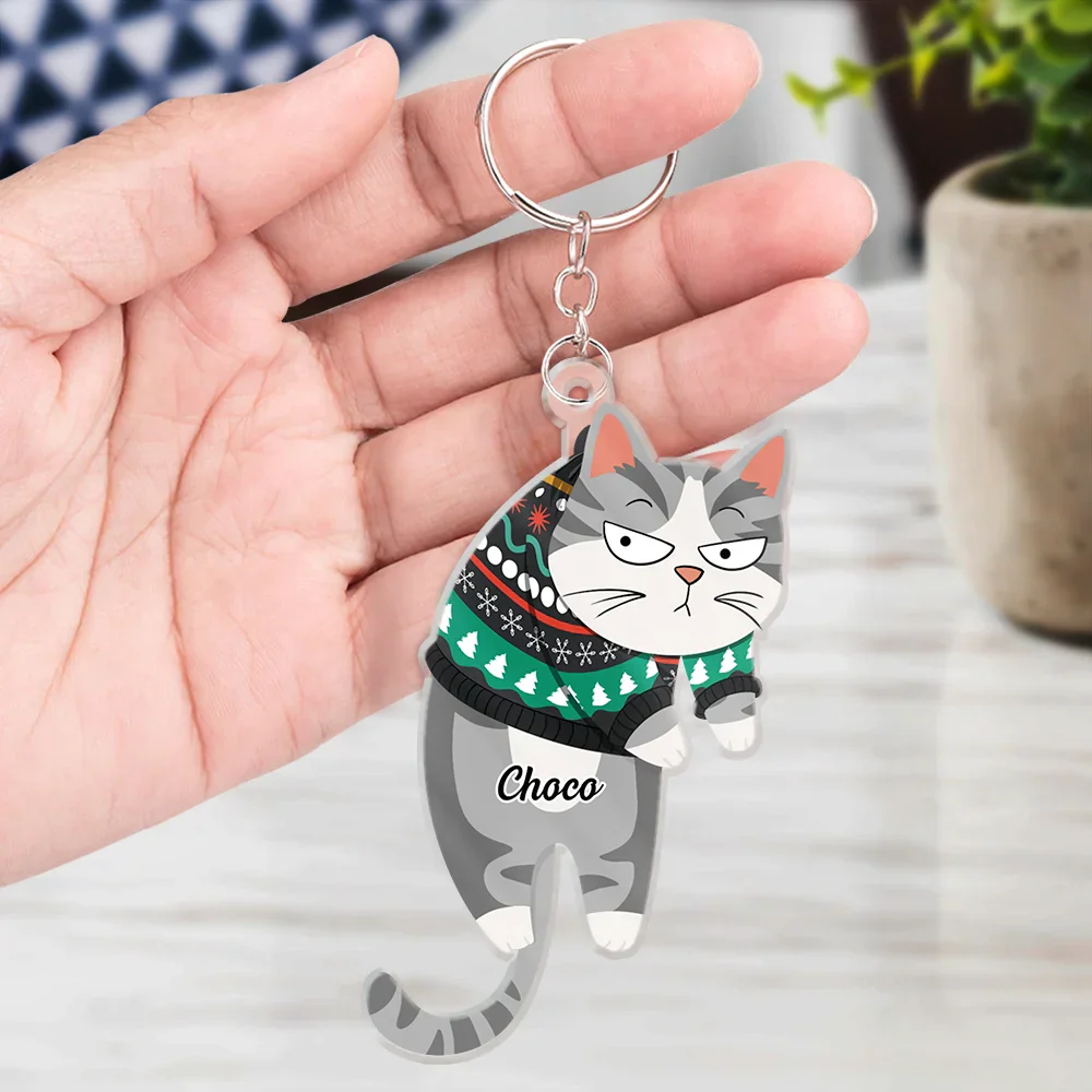 Cute Hanging Cats - Personalized Cutout Acrylic Keychain - Image 4