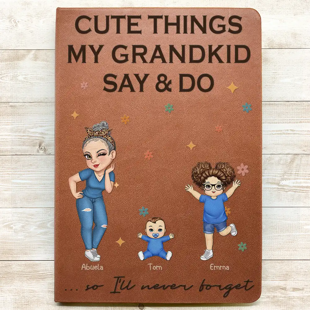 Cute Things My Grandkids Say And Do Grandma - Personalized Leather Journal - Image 3