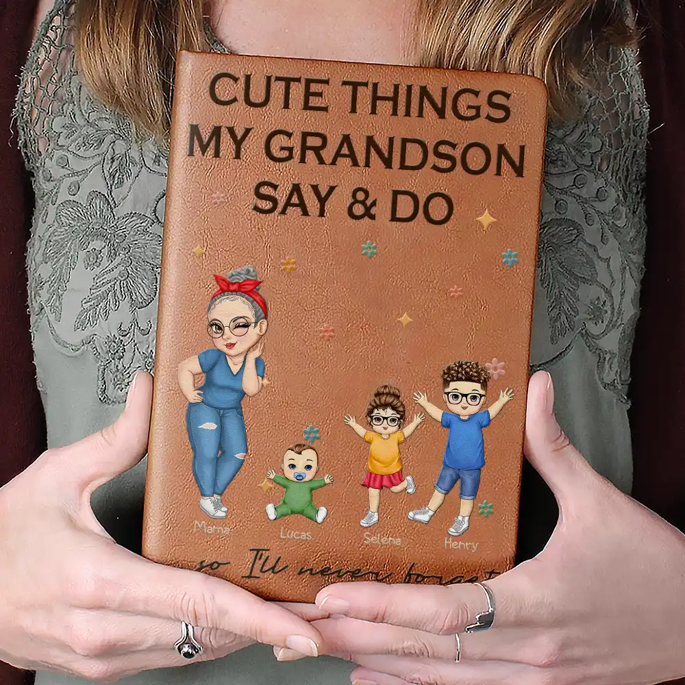 Cute Things My Grandkids Say And Do Grandma - Personalized Leather Journal - Image 4