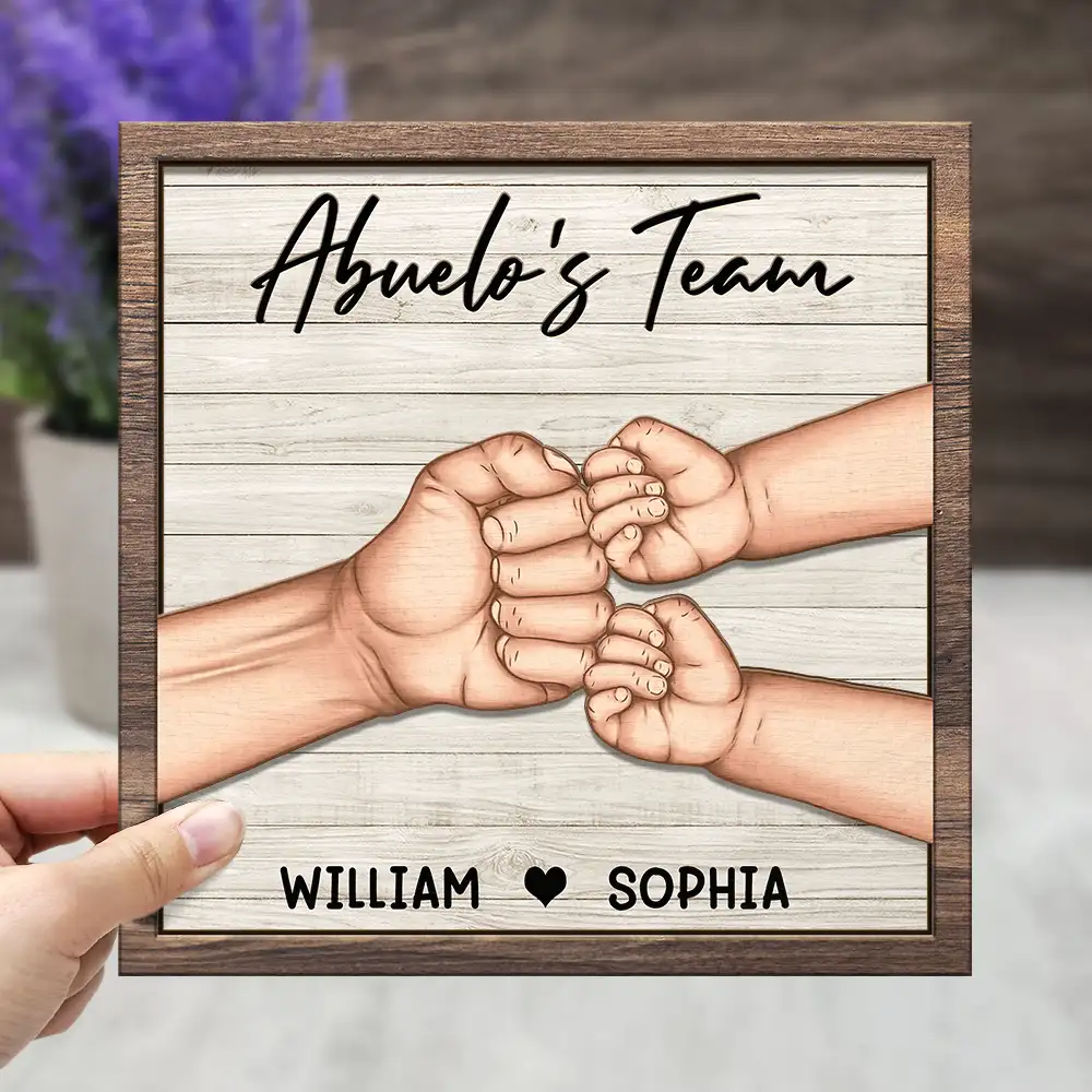 Dad And Kids Together We're A Team - Personalized 2-Layered Wooden Plaque With Stand - Image 3