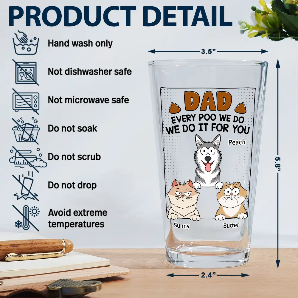 Dad Every Poo I Do - Personalized Beer Glass - Image 5