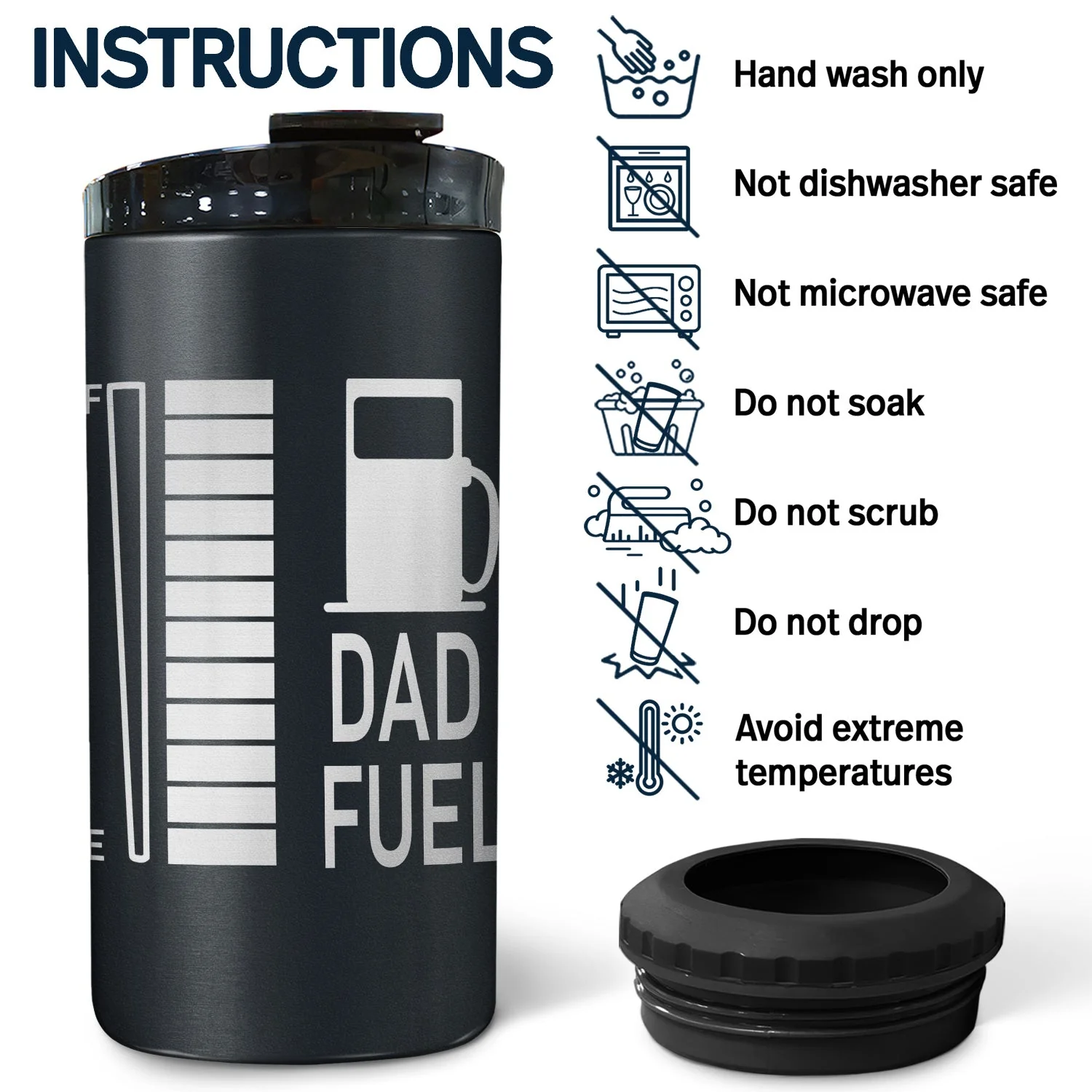 Dad Fuel - Birthday, Cool Gift For Daddy, Father, Grandpa, Grandfather, Husband, Men - Personalized Custom 4 In 1 Can Cooler Tumbler - Image 5
